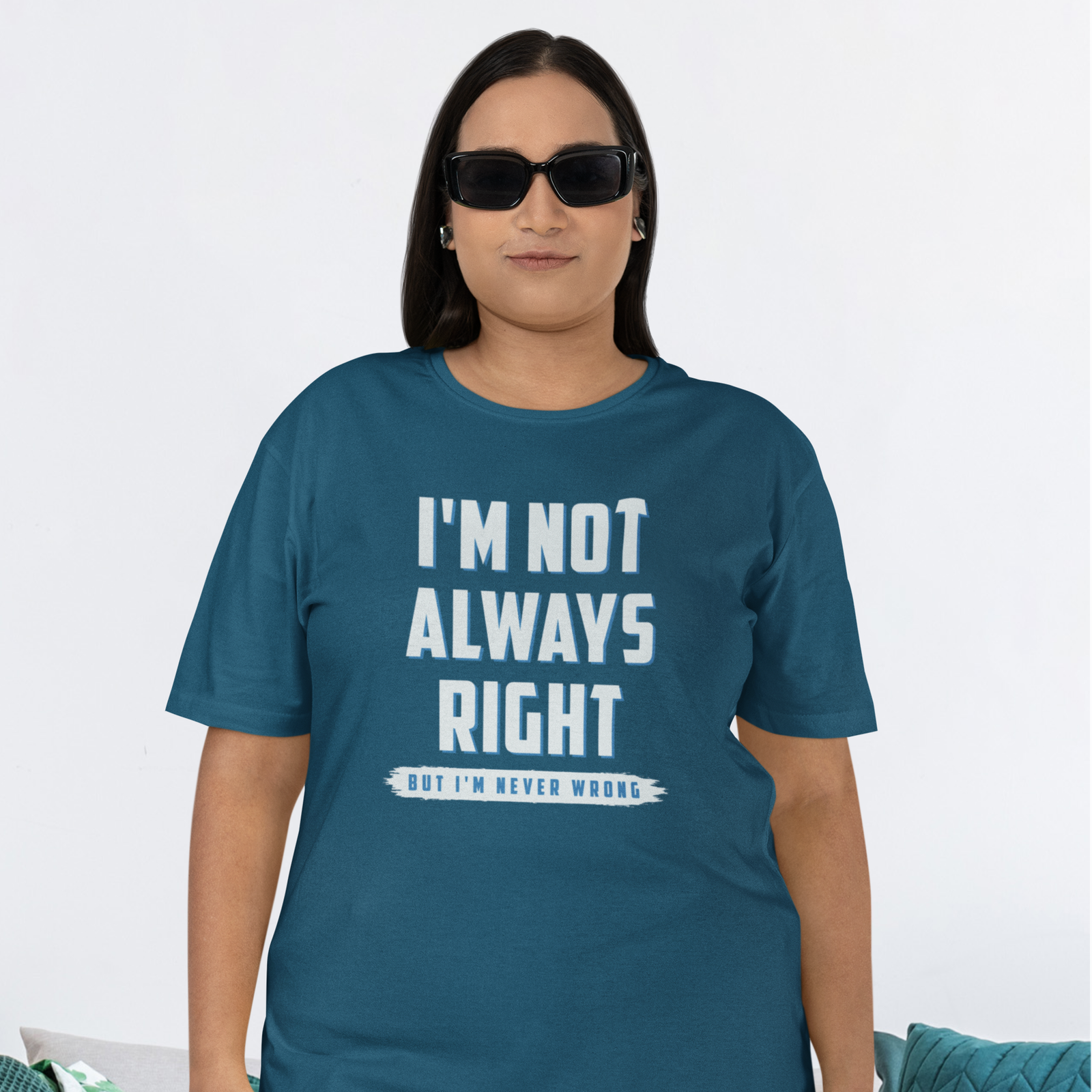 Navy Blue Humorous Text Printed Round Neck T-Shirt for Women