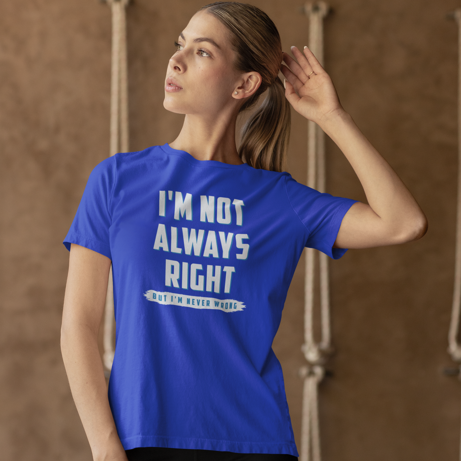 Navy Blue Humorous Text Printed Round Neck T-Shirt for Women - Image 4