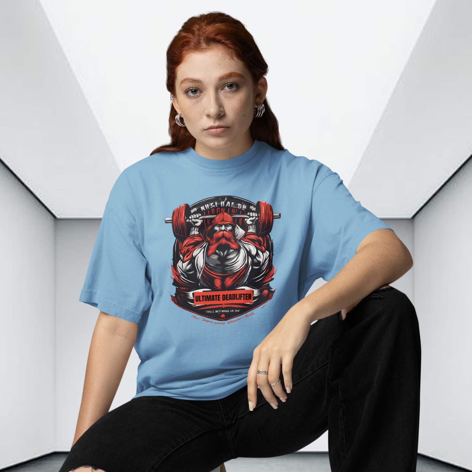 Women gym wear deadlifting graphic printed round neck oversized t-shirt - Image 3