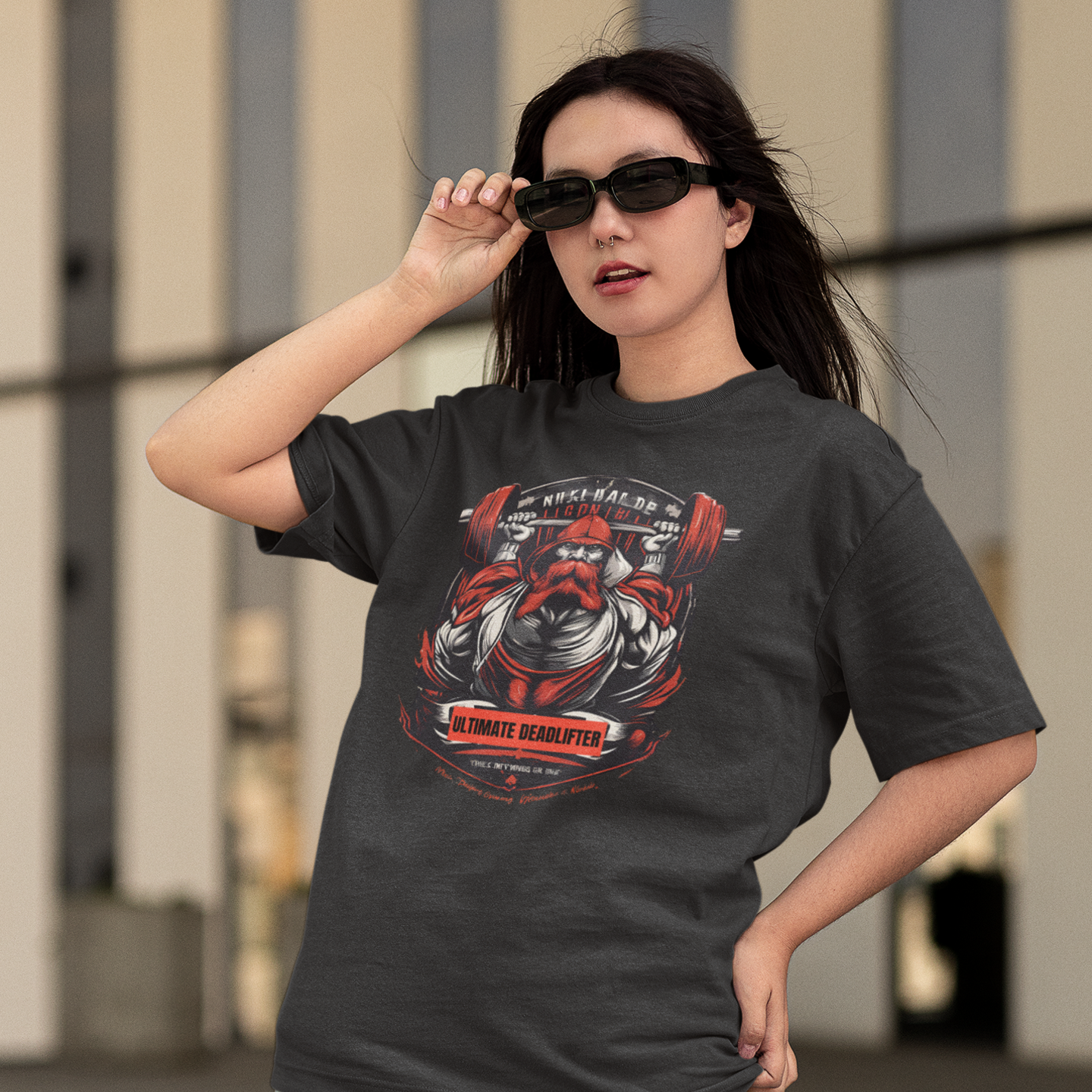Women gym wear deadlifting graphic printed round neck oversized t-shirt - Image 2