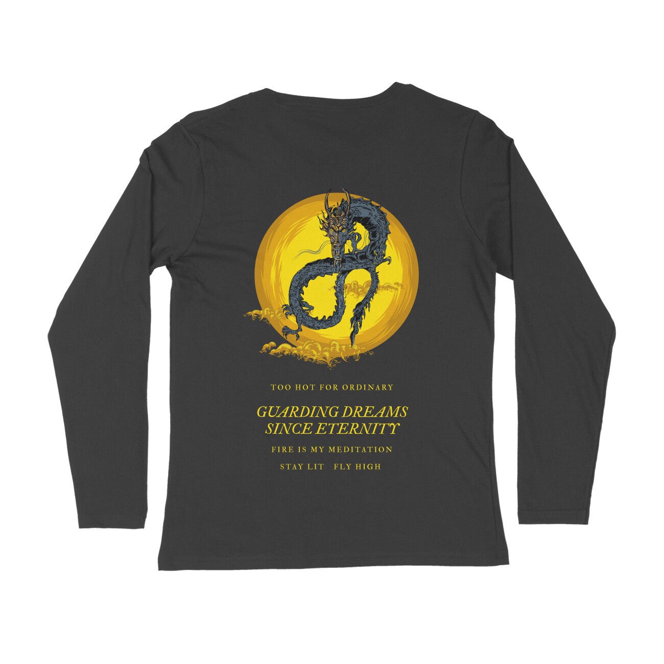 Black Full Sleeve Dragon Back Printed Round Neck Tshirt for Women - Image 3